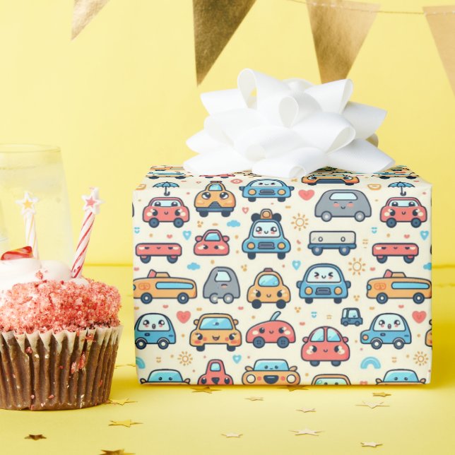 Little Colourful Cars Boy B-day Party Wrapping Paper (Birthday Party)