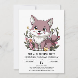 Little Colourful Digital Wolf Birthday Invitation