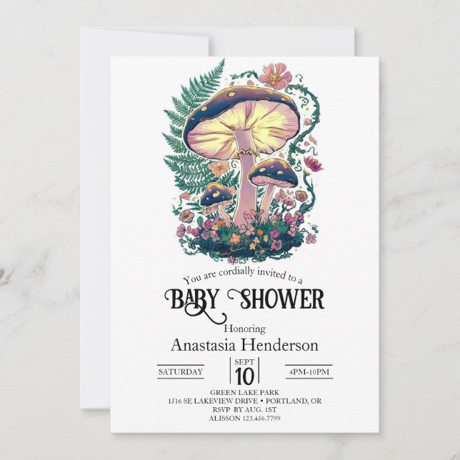 Little Colourful Mushroom Baby Shower Invitation (Front)