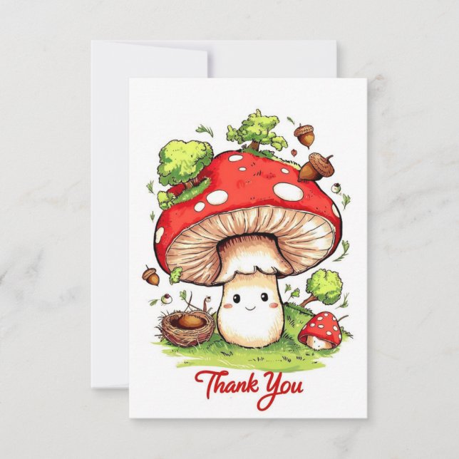 Little Colourful Mushroom Thank You Card  (Front)