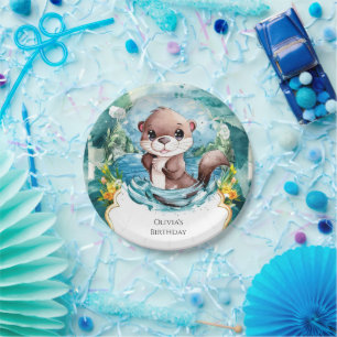 Little Colourful Otter Birthday Paper Plate