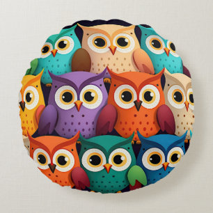 Little Colourful Owls Round Cushion