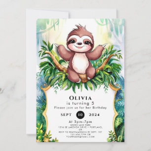Little Colourful Sloth Birthday Invitation