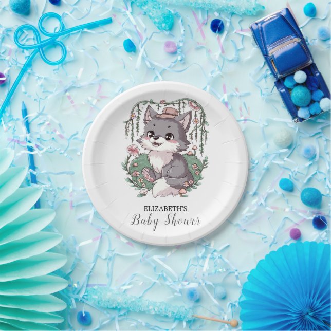 Little Colourful Wolf Baby Shower Paper Plate (Party)
