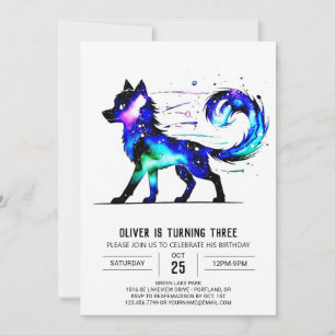 Little Colourful Wolf Digital Boy Birthday Invitation
