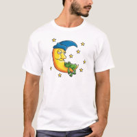 little comic frog sleeping on the moon