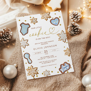 Little Cookie Blue Baby Shower Gingerbread Winter Invitation