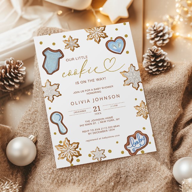 Little Cookie Blue Baby Shower Gingerbread Winter Invitation (Creator Uploaded)
