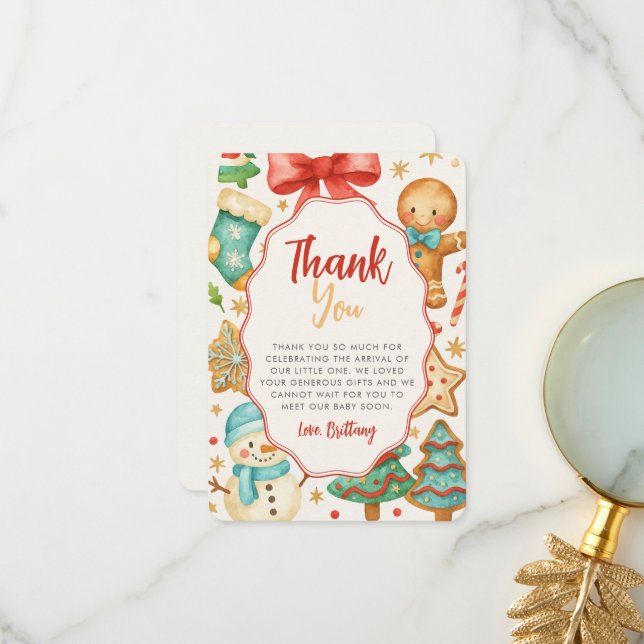 Little Cookie Christmas Baby Shower Thank You Card (Front/Back In Situ)