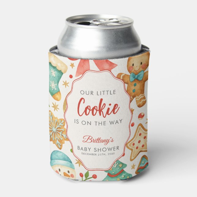 Little Cookie Is On The Way Christmas Baby Shower Can Cooler (Can Front)