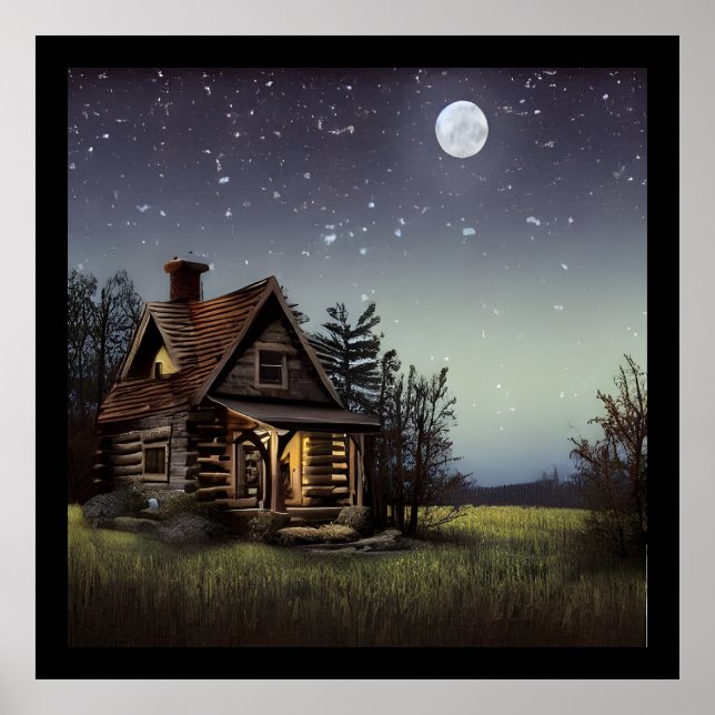 Little Cottage In The Moonlight Poster (Front)