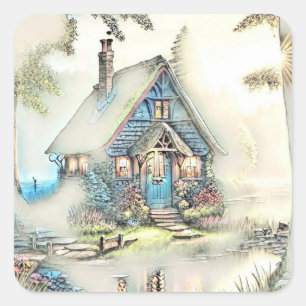 Little Cottage In The Woods - Enchanting Escape Square Sticker