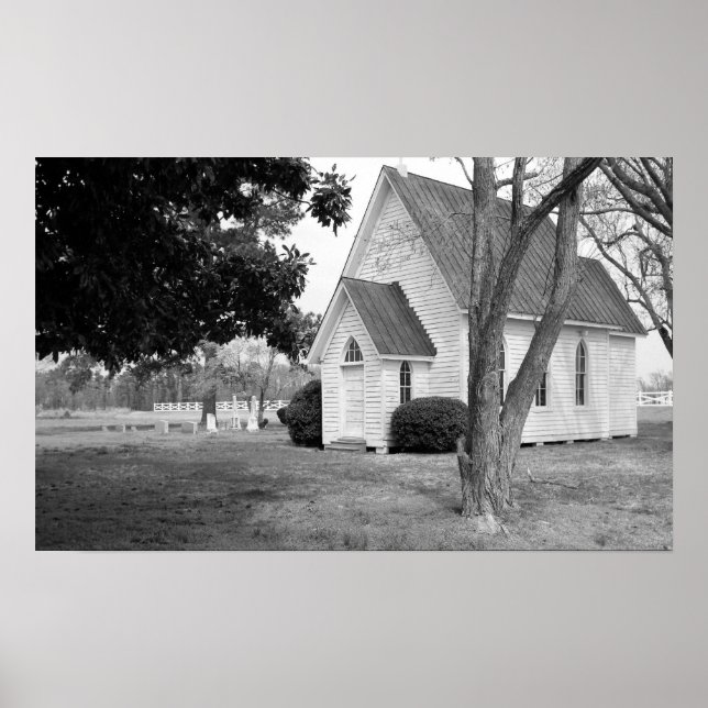 Little Country Church in Black and White Poster (Front)