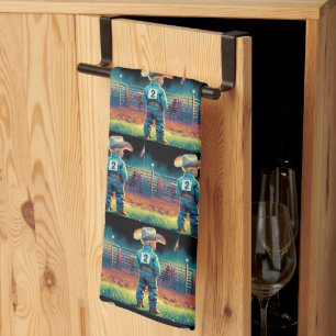 Little Cowboy at Rodeo Fence American Flag Horses Tea Towel