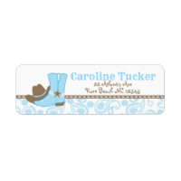 Little Cowboy Baby Shower Address Label blue brown