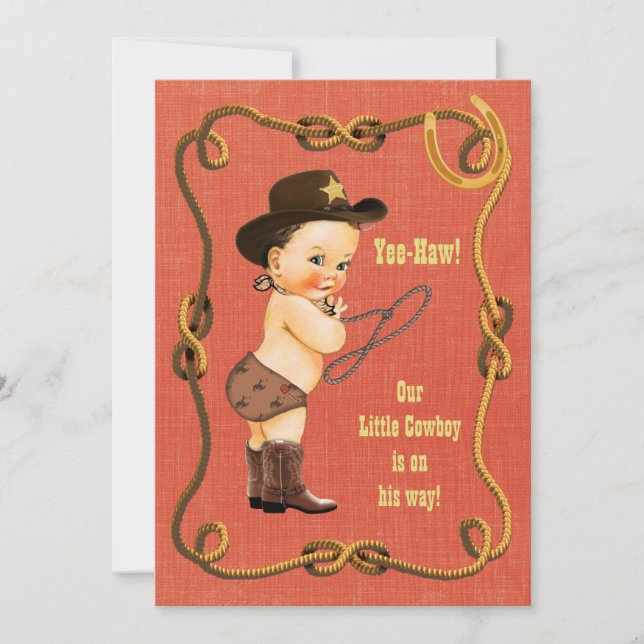 Little Cowboy Baby Shower Brunette Invitation (Front)