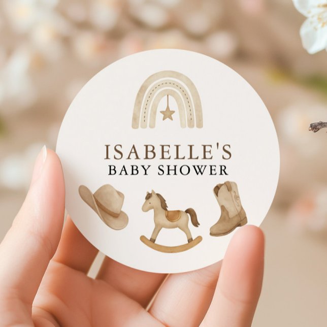 Little Cowboy Baby Shower Classic Round Sticker (Little Cowboy Baby Shower Classic Round Sticker)