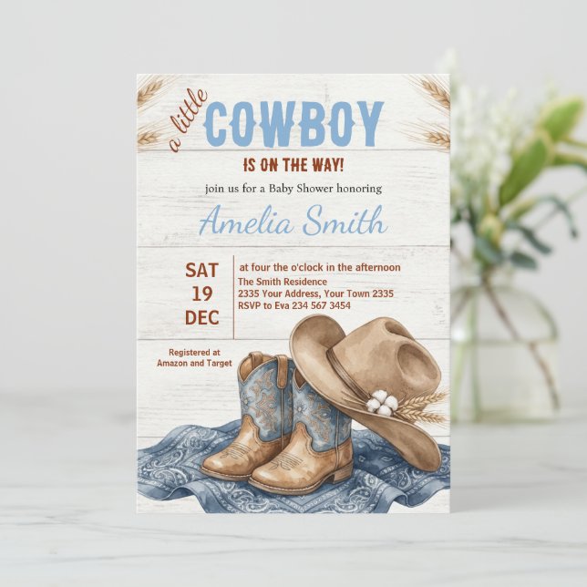Little Cowboy Baby Shower Invitation (Standing Front)