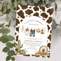 Little Cowboy Baby Shower Invitation | Cow Print