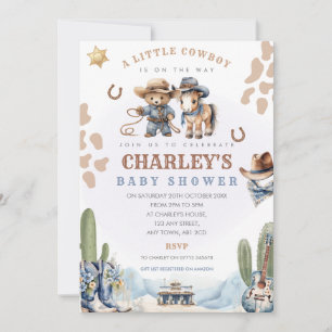 Little Cowboy Baby Shower Invite Boys Blue Western