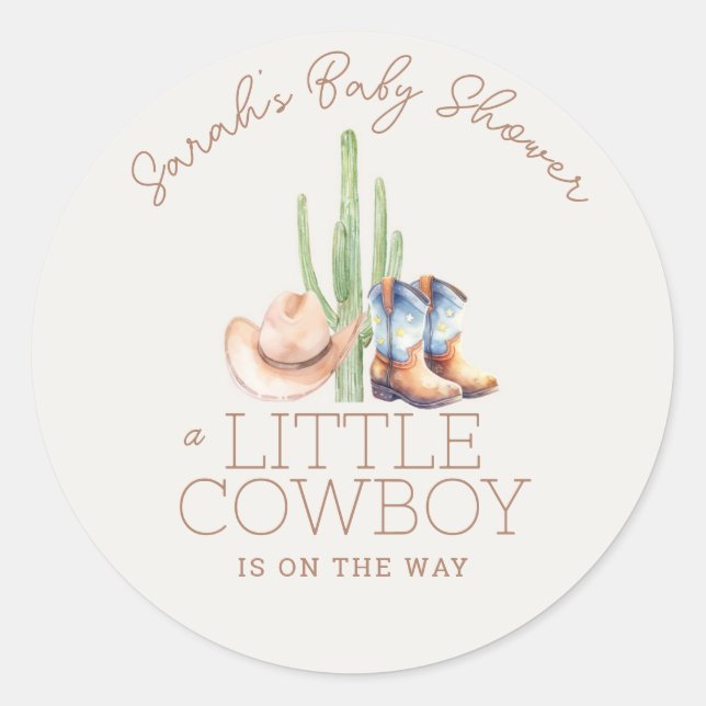 Little Cowboy Baby Shower Round Sticker (Front)