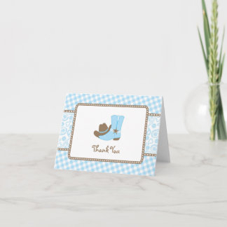 Little Cowboy Baby Shower Thank You blue and brown Card