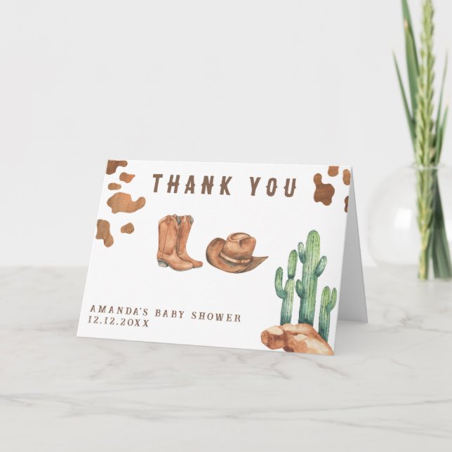 Little Cowboy Baby Shower Thank you Card (Front)