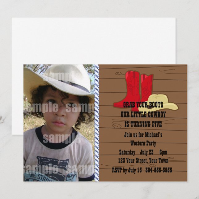 Little Cowboy Birthday Party Invitation (Front/Back)