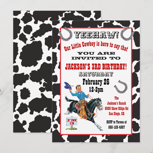 Little cowboy birthday party invitation (Front/Back)