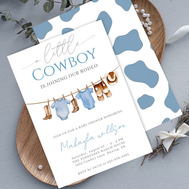 Little Cowboy bllue Western Rodeo Baby Shower Invitation (Creator Uploaded)