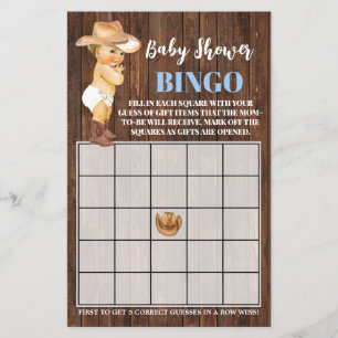 Little Cowboy Blue Baby Shower Bingo Game Card