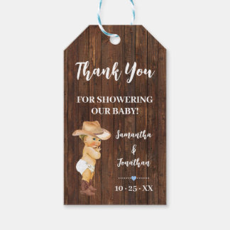 Little Cowboy Blue Baby Shower Faux Wood Favour Gift Tags