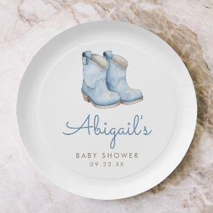 Little Cowboy Blue Boots Boys Baby Shower Paper Plate