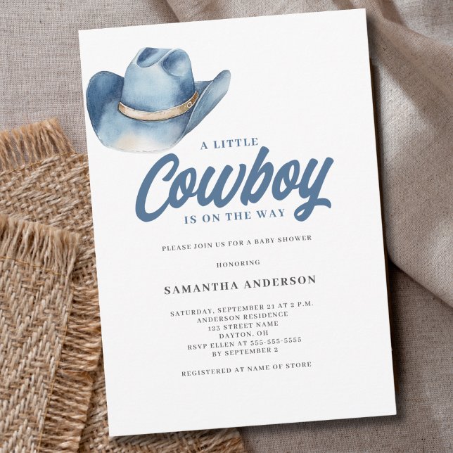 Little Cowboy Blue Western Boy Baby Shower  Invitation (Creator Uploaded)
