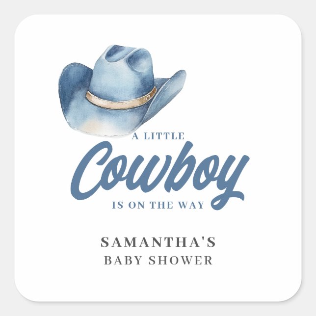 Little Cowboy Blue Western Boy Baby Shower  Square Sticker (Front)