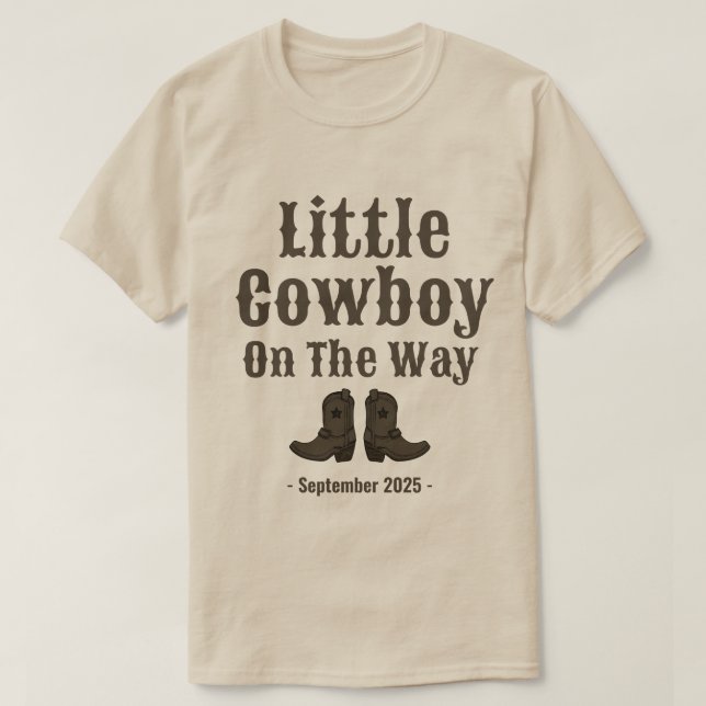 Little Cowboy Boots Pregnancy Baby Announcement T-Shirt (Design Front)