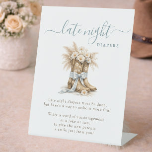 Little Cowboy Boy Baby Shower Late Night Diapers Pedestal Sign
