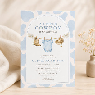 Little Cowboy Boy Cow Print Baby Shower  Invitation