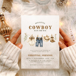 Little Cowboy Brown Cow Print Baby Shower Invitation