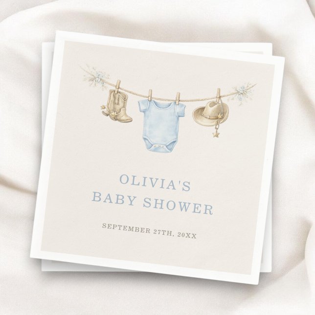 Little Cowboy Clothesline Baby Shower Party Napkin (Creator Uploaded)