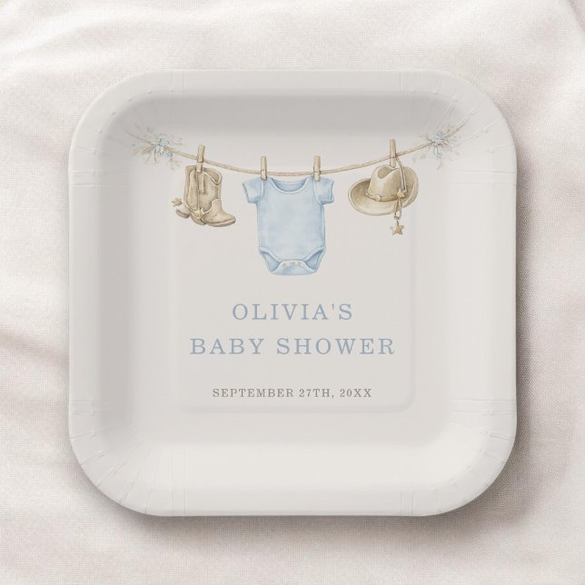 Little Cowboy Clothesline Baby Shower Party Paper Plate (Creator Uploaded)