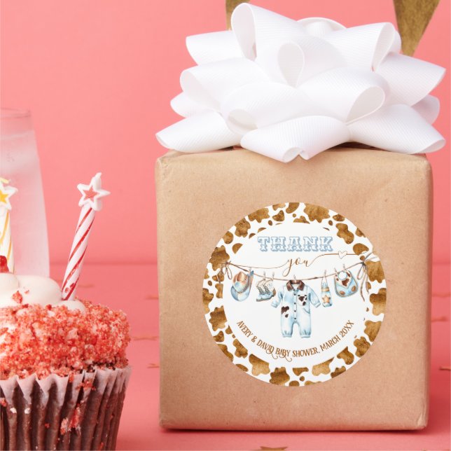 Little Cowboy Clothesline WildWest Boy Baby Shower Classic Round Sticker (Party)