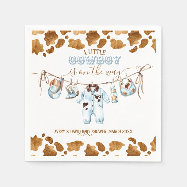 Little Cowboy Clothesline WildWest Boy Baby Shower Napkin (Front)