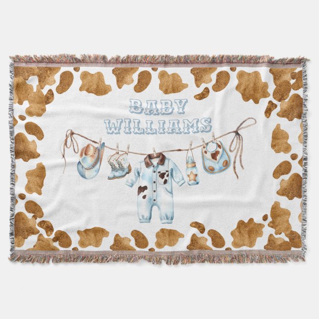 Little Cowboy Clothesline WildWest Boy Baby Shower Throw Blanket (Front)