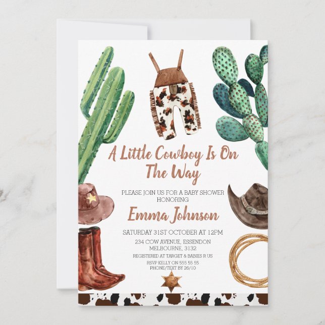 Little Cowboy Cow Print Baby Shower Invitation (Front)