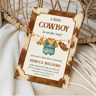 Little Cowboy Cow Western Clothesline Baby Shower Invitation