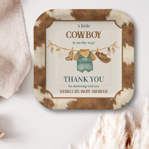 Little Cowboy Cow Western Clothesline Baby Shower Paper Plate