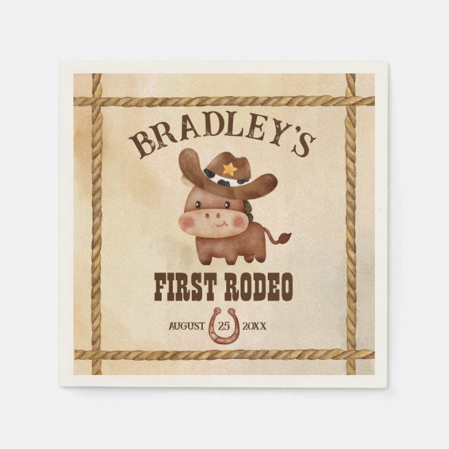 Little cowboy cute baby horse first rodeo napkin (Front)