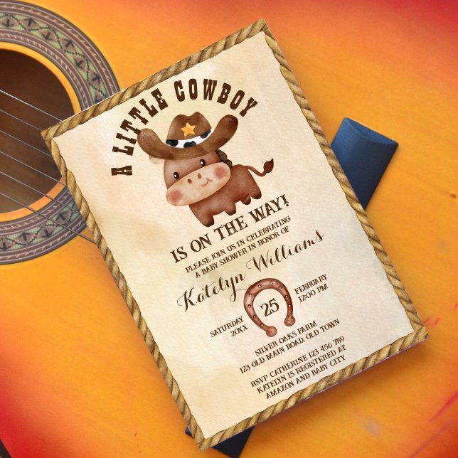 Little cowboy cute baby horse in a hat baby shower invitation (Creator Uploaded)