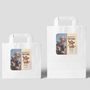 Little cowboy cute baby horse photo birthday square sticker